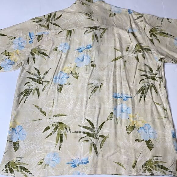 Tommy Bahama Yellow Palm Leaves Hibiscus‎ Flowers Hawaiian Silk Shirt Size XL - Picture 2 of 11